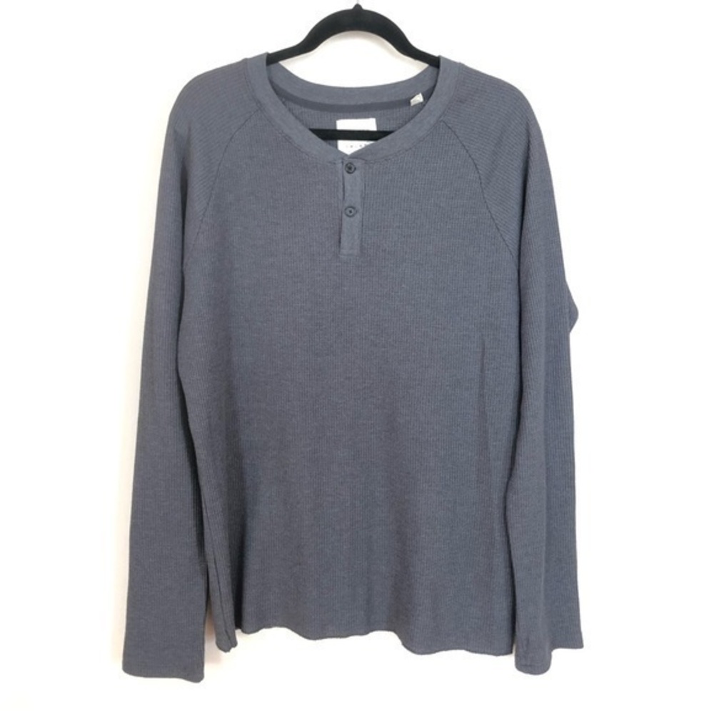 Billy Reid Grey 2 Button Waffle Knit Henley Thermal XXL